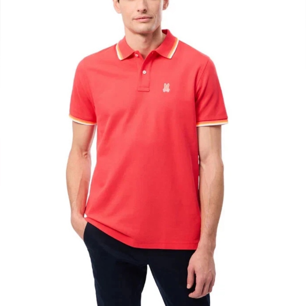 Psycho Bunny Granbury Pique Polo Shirt Top Hibiscus Red Orange Sz 7 XL NWT
